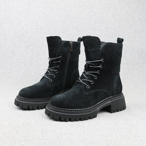 羊反绒+羊皮毛一体加绒马丁靴女