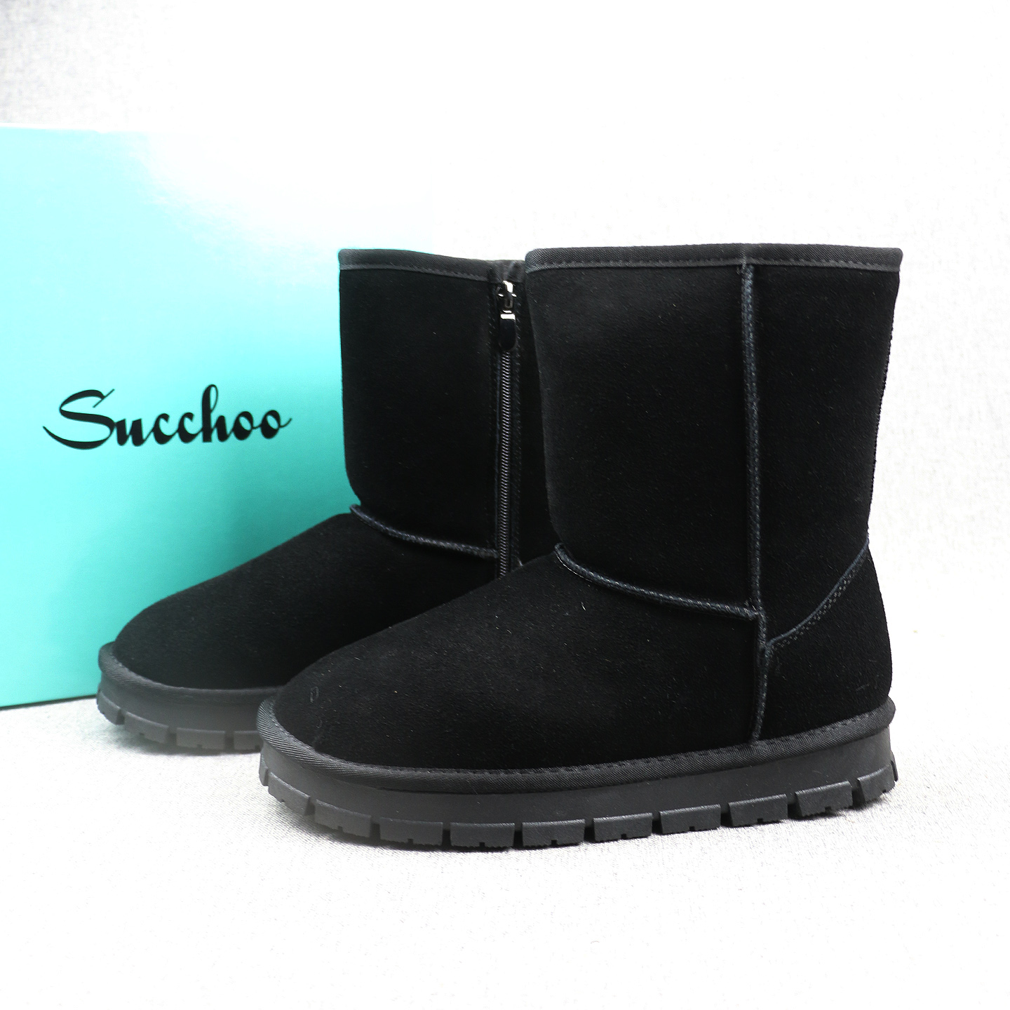 羊皮+反绒皮冬季加绒加厚雪地靴