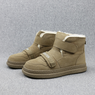 冬季加绒加厚保暖女士魔术贴雪地靴真皮反绒牛皮平底高帮棉鞋女鞋