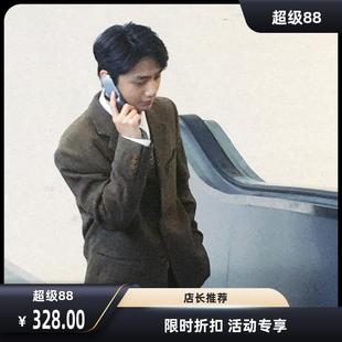 复古港风宽松秋冬款 外套 西服 含80%羊毛人字纹毛呢西装 何记港风