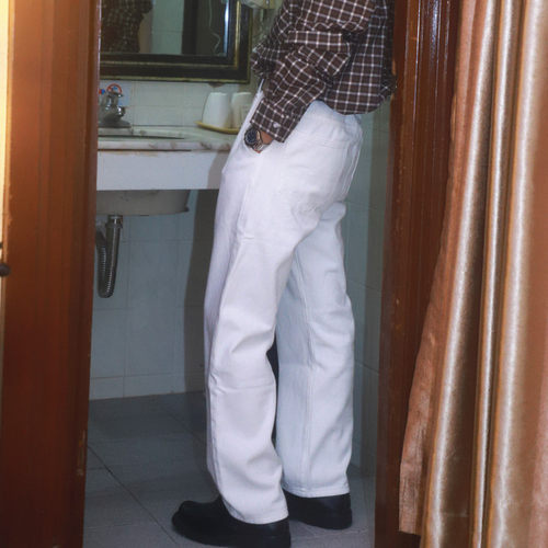 80s白色高腰大直筒老派休闲裤