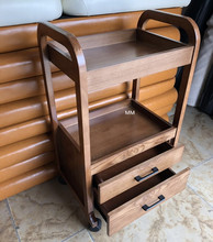 美容院欧式实木质工具车双层抽屉木推车木质美容美甲美发纹绣推车