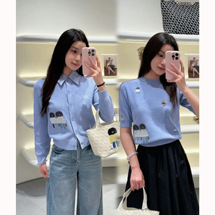 假两件开衫 Ceevan清新减龄进口织机特种绣花工艺短款 镂空针织短袖