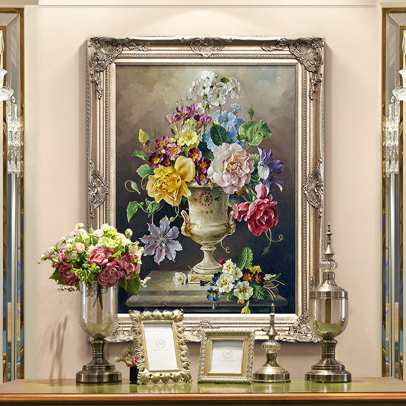 纯手绘油画古典欧式客厅挂画宫廷花卉装饰画玄关餐厅美式玄幻壁画