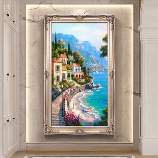 客厅风景挂画 饰画酒店背景墙画美式 玄关过道装 地中海油画手绘欧式