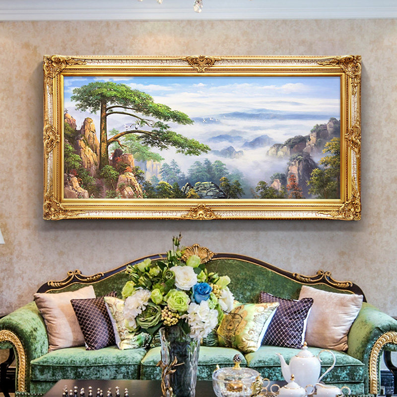 欧式客厅装饰画美式纯手绘山水风景油画办公室壁画挂画黄山迎客松