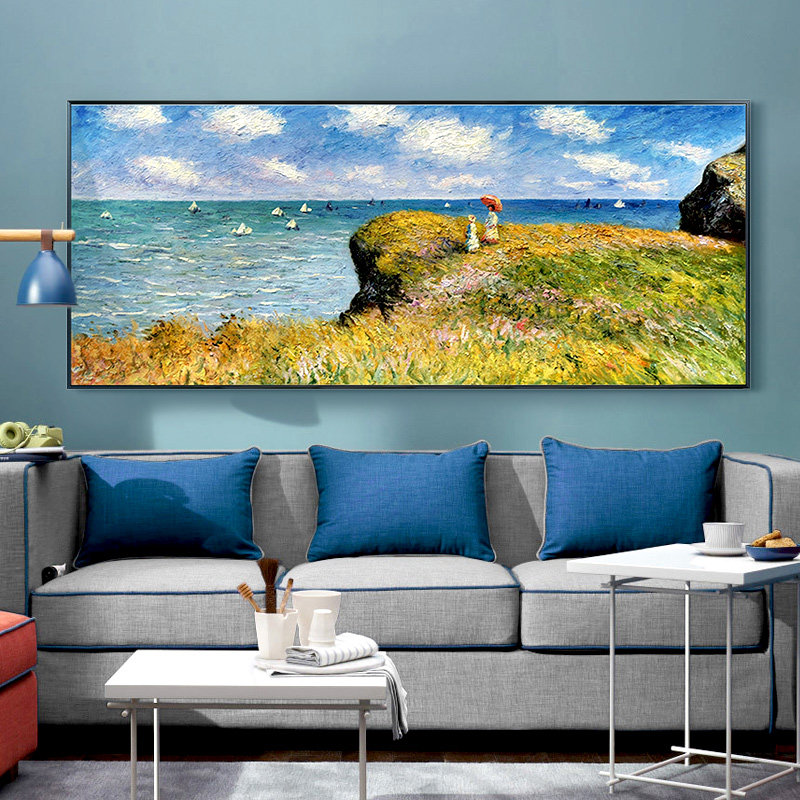 欧式手绘油画简约现代风景山水客厅卧室定制装饰画莫奈面朝大海