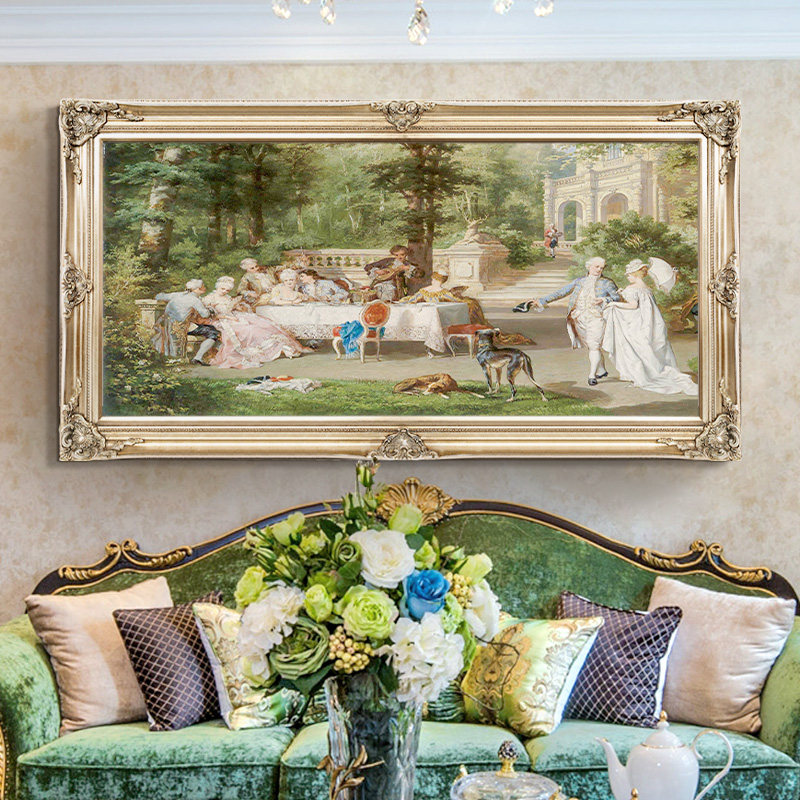 欧式客厅玄关装饰画别墅酒店壁画手绘定制油画挂画 古典宫廷宴会