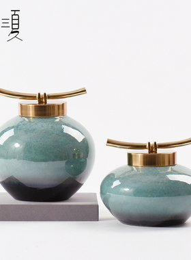 新中式摆件高端陶瓷罐博古架展示柜样板间酒柜办公室家居软装饰品