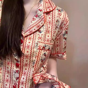 家居服套装 睡衣女夏季 可爱红色HelloKitty夏天薄款 短裤 冰丝绸短袖