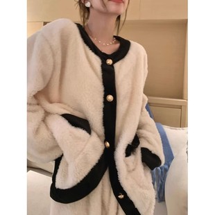 小香风睡衣女款 秋冬季 加厚珊瑚绒高级感保暖法兰绒大码 家居服套装