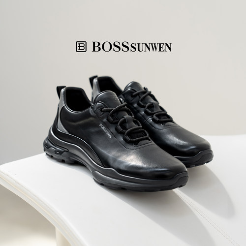 BOSSSUNWEN/博斯·绅威夏新款时尚休闲运动鞋真皮系带轻便健步鞋