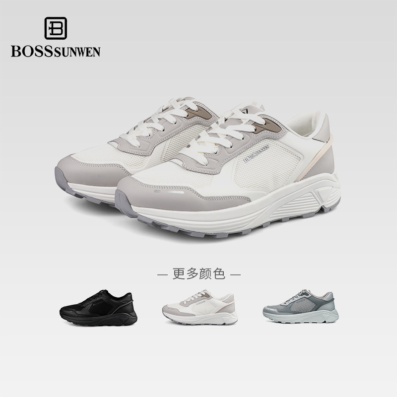 BOSSSUNWEN/博斯·绅威增高厚底运动休闲鞋春夏新款网面鞋图片