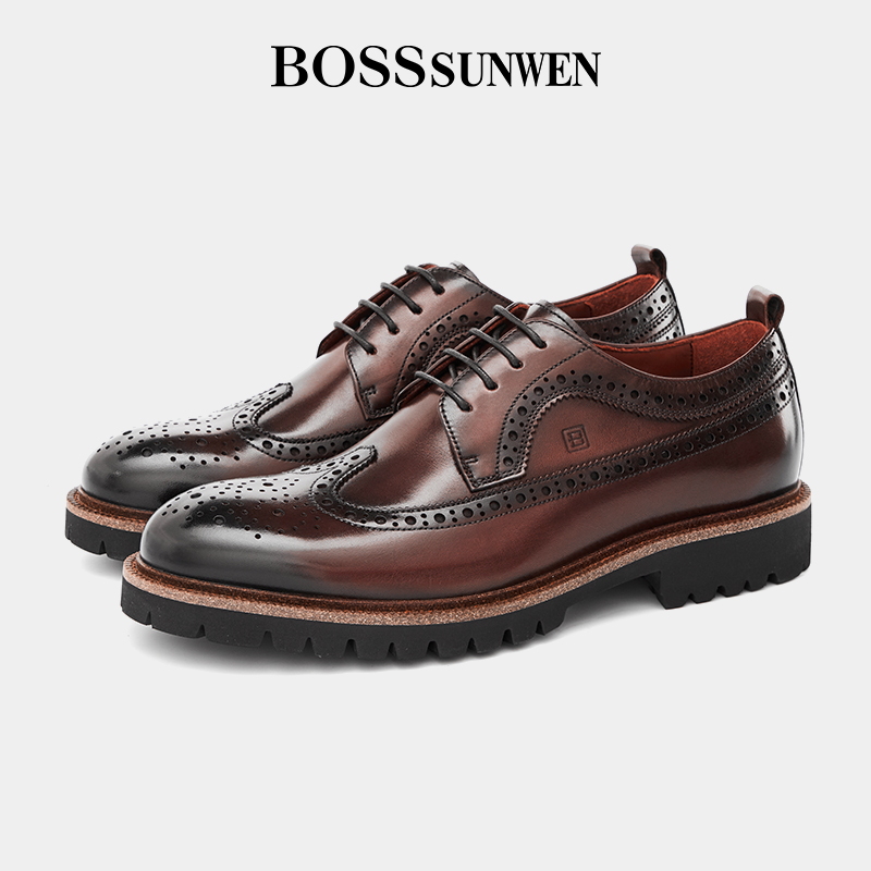 BOSSsunwen男鞋2023秋季新款布洛克雕花男士商务皮鞋婚鞋宴会高端