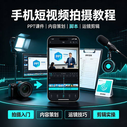 自媒体抖音快手短视频教程手机拍摄运镜剪辑PPT课件内容策划脚本