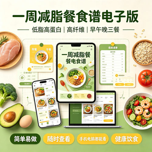 一周减脂餐食谱电子版低脂高蛋白高纤维早中晚三餐搭配简单健康