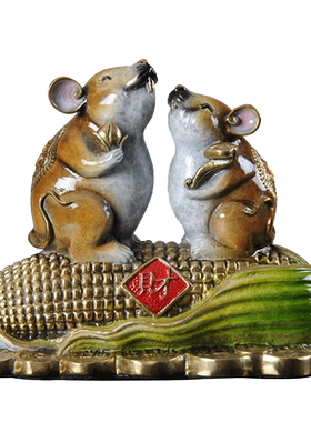 吉祥物纯铜风水招财车载老鼠摆件