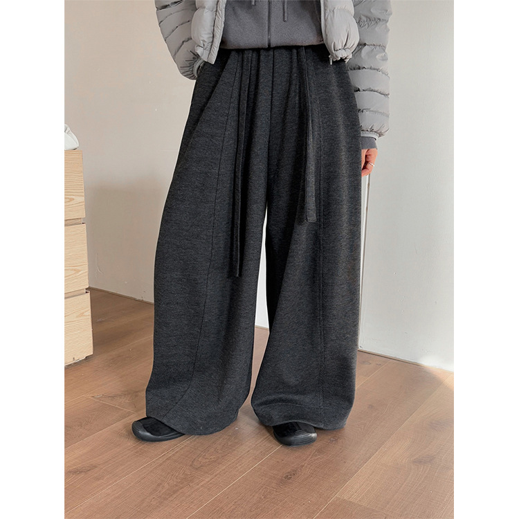 TG 舒适休闲百搭系带松紧腰阔腿杨桃裤女2025冬日新款厚长裤25964