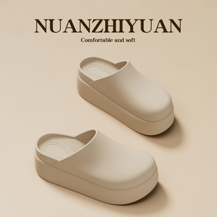 懒人一脚蹬半拖鞋 勃肯护士鞋 女厚底增高夏外穿防水厨师鞋 包头拖鞋