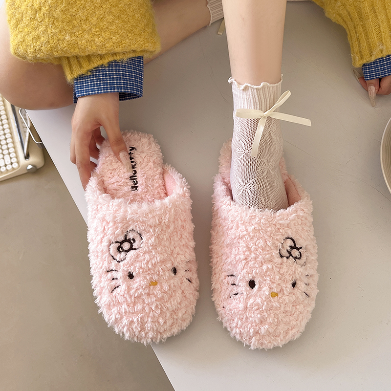 HelloKitty软底静音地板棉拖鞋女2025秋冬季室内居家用保暖月子鞋