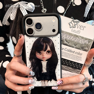 Blythe娃娃jk少女黑白波可爱简约ins日韩古早适用iphone16promax亚克力壳苹果16plus/17promax手机壳16