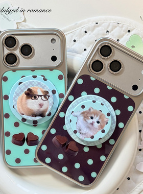 适用薄绿巧克力波点草莓简约ins韩日系少女古早磁吸复古iphone1716promax亚克力壳苹果1614pro手机壳