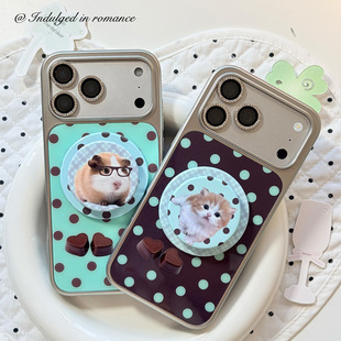 适用薄绿巧克力波点草莓简约ins韩日系少女古早磁吸复古iphone1716promax亚克力壳苹果1614pro手机壳