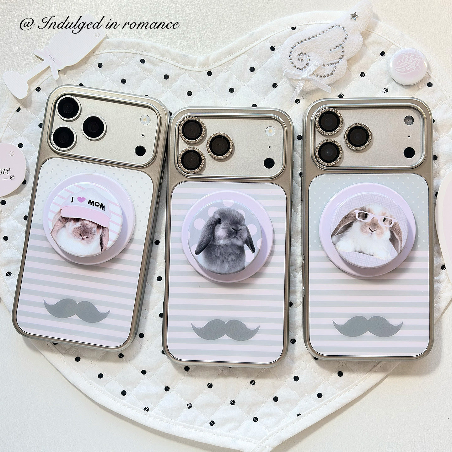 适用灰粉色波点条纹大胡子日系少女古早磁吸复古iphone1716promax亚克力壳苹果1614pro手机壳