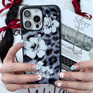 ins韩高级豹纹波点扶桑花辣亚创意适用iphone16promax亚克力壳苹果15plus/14手机壳