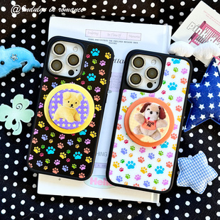 巴胺彩色狗猫爪磁吸肤感美式古早ins日韩适用iphone16promax亚克力壳苹果15plus131412姐妹手机壳