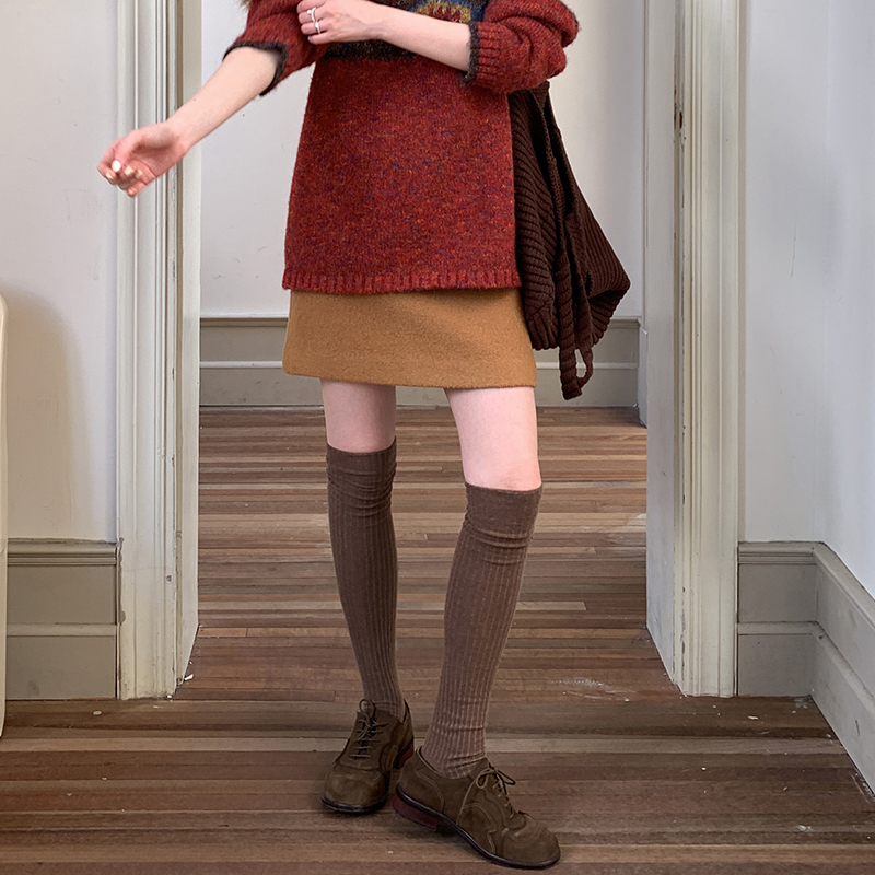 美拉德色系靴袜无边过膝袜长筒袜