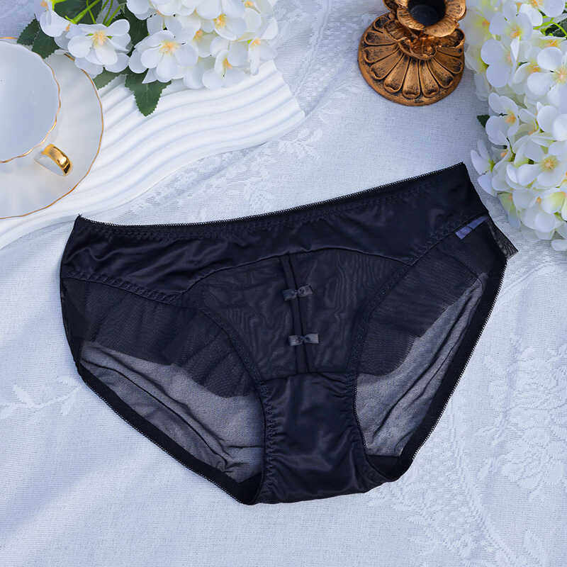 日系油光冰丝撞色意粉带网纱裙边女生可爱蕾丝女内裤甜美低腰内裤