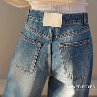 花匣子牛仔裤女503300宽松弯刀裤FLOWERCA春款阔腿老爹裤水洗激光