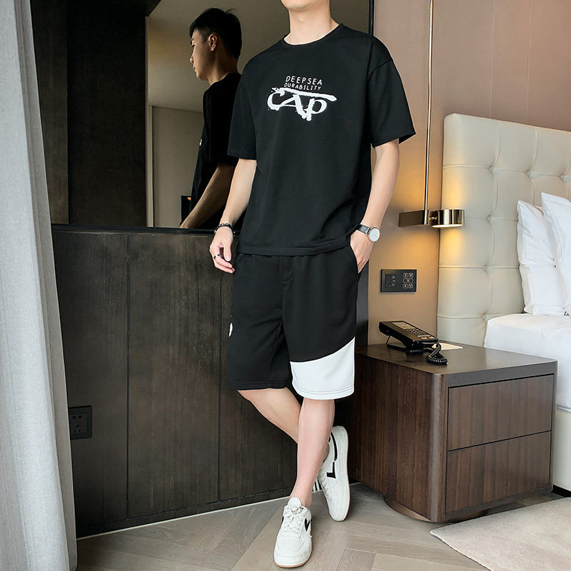 新款夏季短袖短褲套裝男運動休閒青少年潮流兩件套