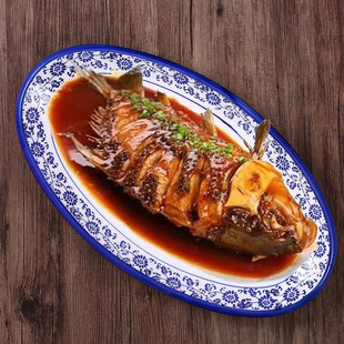 创意陶瓷大号鱼盘装鱼盘子腰盘蒸鱼盘冷热菜汤盘椭圆盘长方盘商用