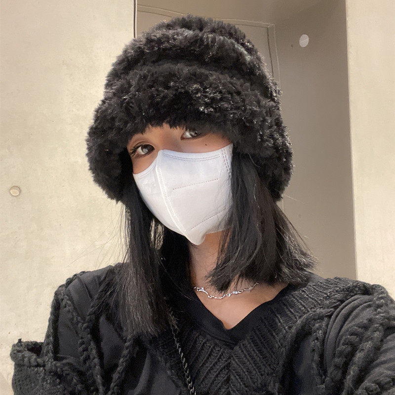 毛绒绒毛线帽冬保暖冷帽针织护耳