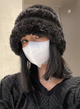 日本RX毛绒绒毛线帽冬季保暖冷帽ins护耳防寒针织帽百搭渔夫帽