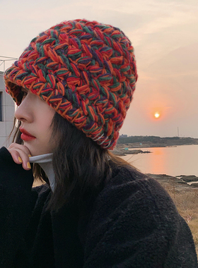 日本RX毛绒渔夫帽女秋冬季日系水桶盆帽自闭帽大头围显脸小毛线帽