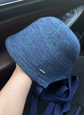 日本倪妮同款渔夫帽秋冬飘带针织盆帽大头围显脸小百搭水桶帽子女