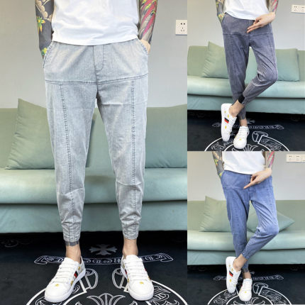 加绒小脚牛仔裤男九分裤青少年精神小伙裤子男潮流百搭修身束脚裤