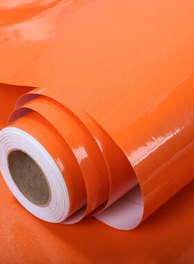 橘红色橙色厨房防油贴纸翻新家具柜子橱柜贴膜珠光墙纸壁纸自粘贴