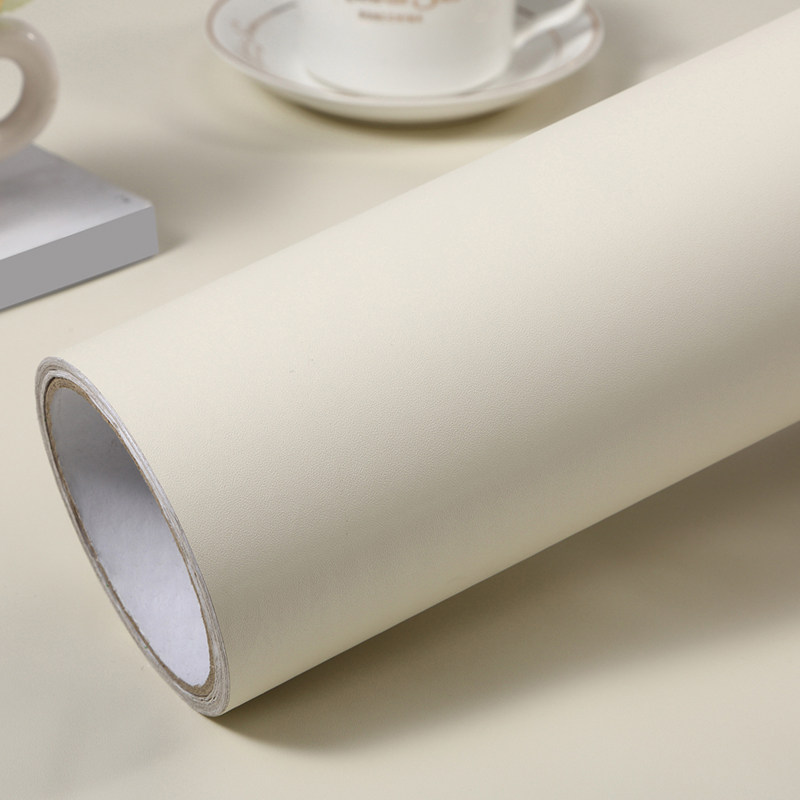 自粘纯色米色墙纸加厚壁纸即时贴宿舍防水桌面贴纸哑光浅色ins风