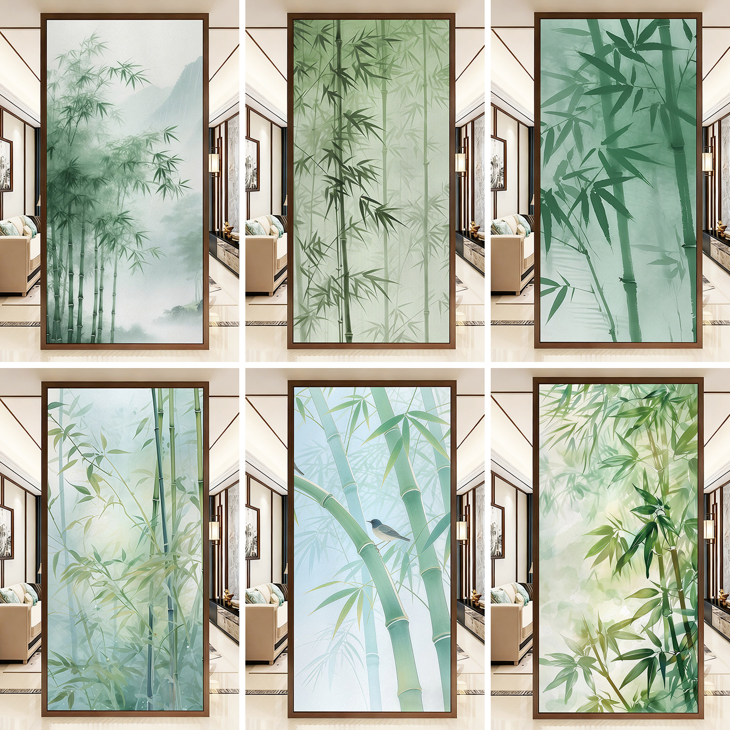 竹子贴画屏风移门玻璃贴膜玄关玻璃贴纸静电磨砂防窥透光玻璃窗贴,家居饰品,玻璃膜/贴,淘宝优惠券,粉丝福利购,淘宝优惠卷