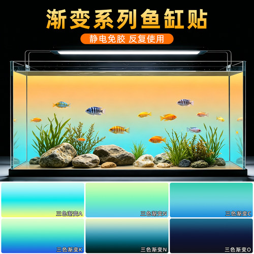 渐变系列鱼缸背景贴纸3d高清