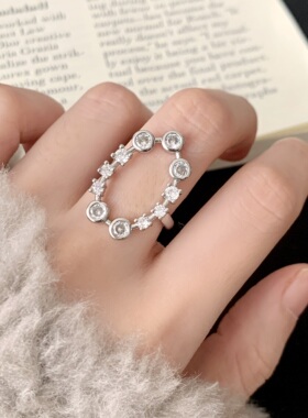 几何椭圆开口镀银百搭女戒