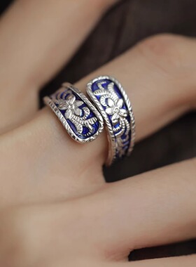 精致交叉花纹浮雕戒指女几何时尚个性设计感开口指环网红食指戒潮