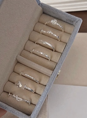 甜美时尚细圈戒指女ins风百搭叠戴花朵蝴蝶开口指环网红食指戒潮