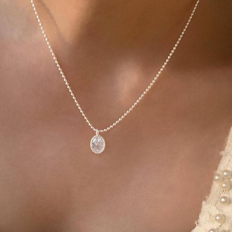 简约水滴吊坠项链女气质冷淡风优雅S925银锁骨链ins风设计感颈链
