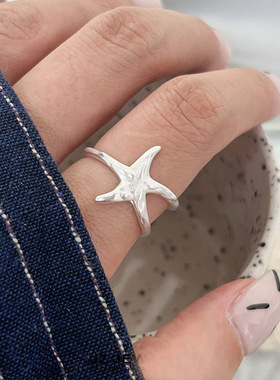 韩版不规则星星戒指女时尚哑光冷淡风气质开口戒指小众食指戒潮