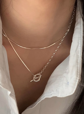 简约双层OT扣项链女百搭时尚个性ins风小众S925银锁骨链网红颈链